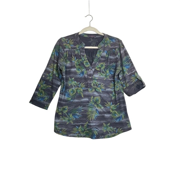 fresh produce Tops - Fresh Produce Womens Tropical Palm Print Slub Cotton 3/4 Sleeve Tunic Top SM USA